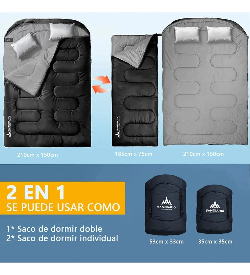 Sandiario Saco de Dormir Doble Envolvente de Algodón