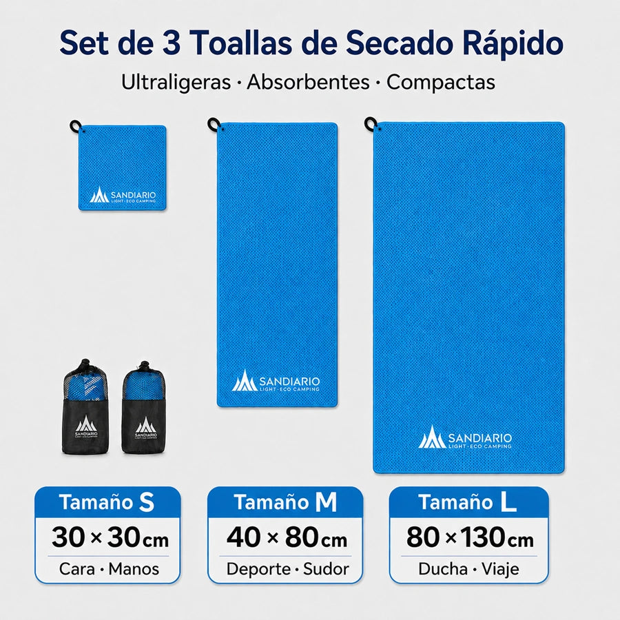 Sandiario Set de 3 Toallas de Secado Rápido